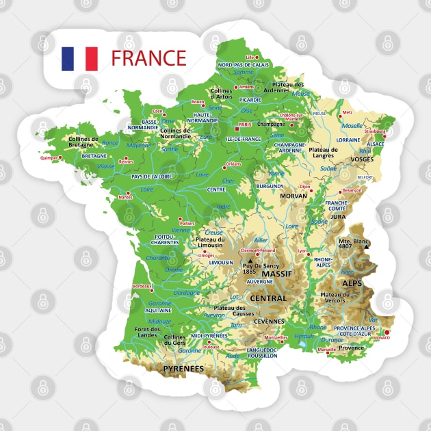 Geographic Map of France Sticker by AliJun